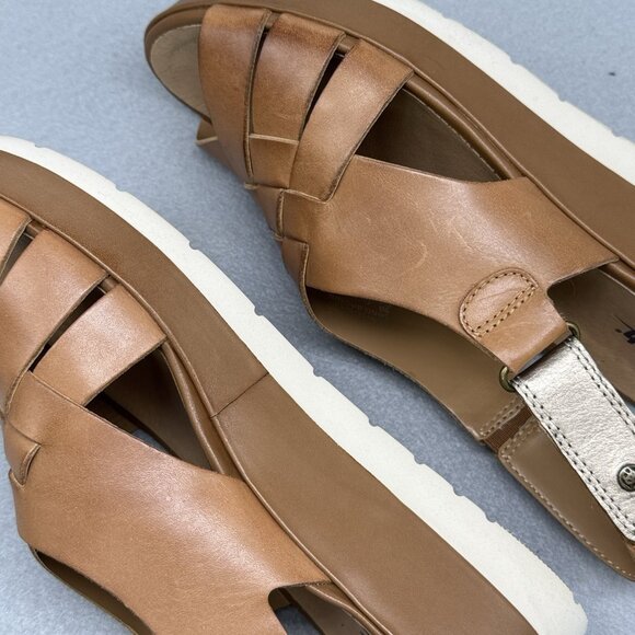 Womens Earth Origins Sandals Sand Brown Soft Leather Sunflower Woven Panel Sz 9 - Picture 7 of 15